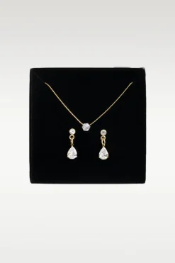 Crystal Necklace & Earrings Set Stainless Steel - Onesize