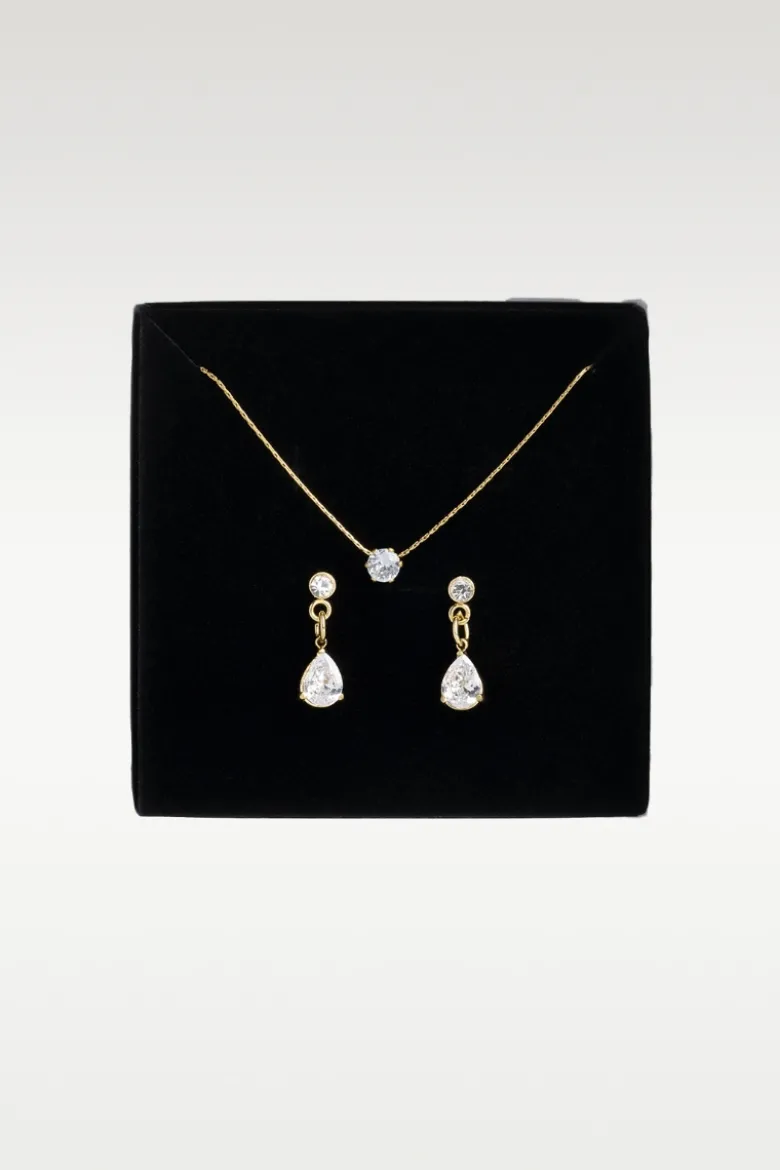 Crystal Necklace & Earrings Set Stainless Steel - Onesize