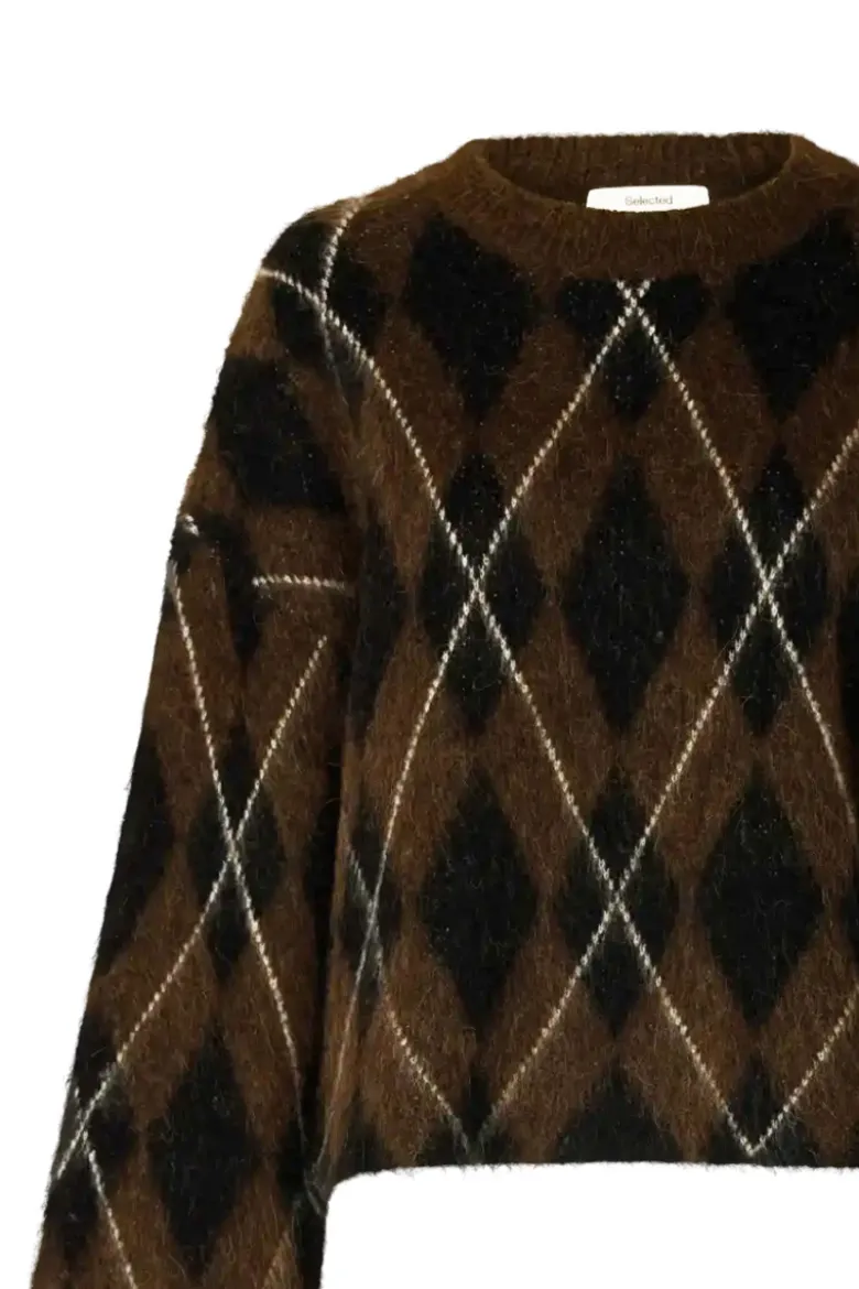Lulu brushed argyle knit o-neck